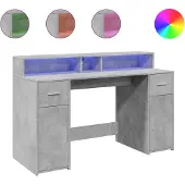 vidaXL Bureau met LED-verlichting 140x55x91 cm bewerkt hout betongrijs