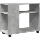 vidaXL Bijzettafel met wielen 70x35x60 cm bewerkt hout betongrijs