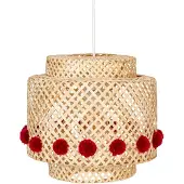 Atmosphera Kids kinderlamp/Hanglamp bamboe met pompons - Ø30xH28cm - Beige