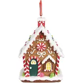 Clayre & Eef Kersthanger Gingerbread house 7x5x9 cm Bruin Kunststof Peperkoekhuisje Bruin Peperkoekhuisje