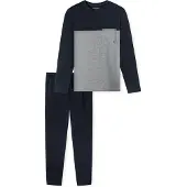 Schiesser Pyjama Lang Nachtblauw Elastisch Katoen