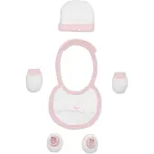 Interbaby babyaccessoires Newborn katoen wit/roze 4 delig