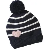 Vertbaudet Meisjesmuts + snood + wanten/handschoenen met strepen/hartje marineblauw
