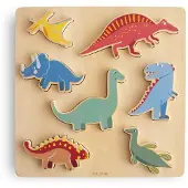 Mushie houten dinopuzzel | voor kinderen vanaf 3 jaar | Montessorispeelgoed voor kleuters en peuters (7 stuks)