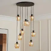 LumenXL 9-lichts hanglamp zwart met amber glas - Alturas