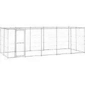 vidaXL Hondenkennel met dak 12,1 m² gegalvaniseerd staal