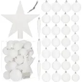 Springos Kerstballen & Piek | 33 Stuks | 5/6/8 cm | Wit