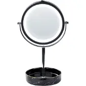 Beliani Make-up spiegels, Cosmeticaspiegel zilver / zwart met LED verlichting ø 26 cm SAVOIE