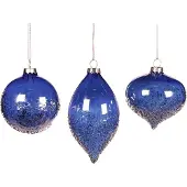 Goodwill Kerstbal Glas Blauw H 8 cm Voordeelass. Per 3 Stuks
