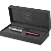 Parker Sonnet rollerballpen | Roestvrij staal en rode lak | fijne penpunt met zwarte inkt navulling | geschenkdoos