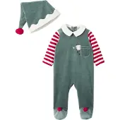 Vertbaudet Kerstset pyjama + muts baby unisex dennengroen