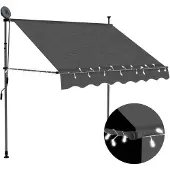 vidaXL Uitschuifbare zonnescherm, handbediend met LED-verlichting, 150 cm, antraciet