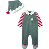 Vertbaudet Kerstset pyjama + muts baby unisex dennengroen