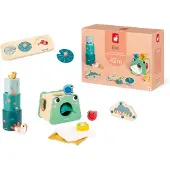 Janod Jeu d'éveil Box Bâton de Pluie Boîte à Formes Pyramide et Puzzle