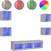 vidaXL 7-delige Tv-wandmeubelset met LED bewerkt hout grijs sonoma