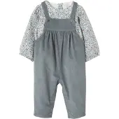 Vertbaudet Set fluwelen blouse en overall voor meisjesbaby hemelsblauw