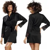 DKaren | Marlena | Zwarte Kimono | Kwaliteit satijn | S- 2XL | L