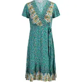 Usha Jurk turquoise / safraan / smaragd / wit