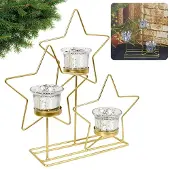 Sarcia.eu Gouden metalen waxinelichthouder, sterren 29cm