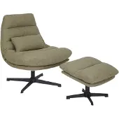 Livin24 Draaifauteuil met hocker Cristo linnen olijfgroen