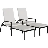 vidaXL Ligbedden 2 st met voetensteun polyetheen rattan zwart