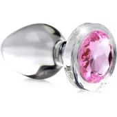 Booty Sparks - Pink Gem Glazen Buttplug Met Siersteen - Roze - Drie maten Large