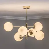 Domiluce Glazen hanglamp Aurora, dimbaar, messing / goud, Woon-/ Eetkamer, metaal, hanglamp