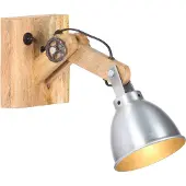 vidaXL Wandlamp E27, zilverkleurig, mango hout en ijzer