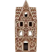 Clayre & Eef Waxinelichthouder Gingerbread house 7x7x17 cm Bruin Porselein Theelichthouder Bruin Theelichthouder