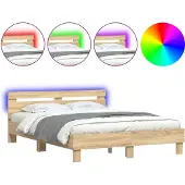 vidaXL Bedframe met hoofdeinde en LED sonoma eikenkleurig 140x200 cm