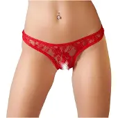 Huismerk Kanten Rio-String Met Open Kruis Rood - 4 Maten