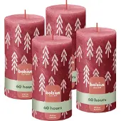 Bolsius - Rustieke kaars - 4 Stuks - Rood met print - 13cm - Kerst patroon