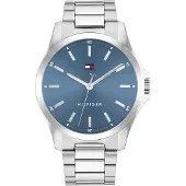 Tommy Hilfiger quartz zilver heren horloge met blauwe wijzerplaat & roestvrij stalen band