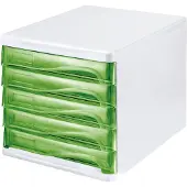 Helit ladebox, 5 laden, A4, polypropeen, behuizing wit/schuiflade groen transparant
