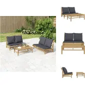 vidaXL 2-delige Loungeset met kussens bamboe donkergrijs