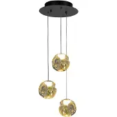 Highlight Hanglamp Melina zwart met amber glas 3-lichts