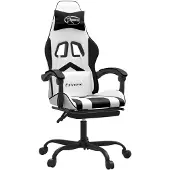 vidaXL Gaming stoel met voetsteun, draaibaar, wit en zwart, kunstleer