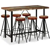 vidaXL Barset massief gerecycled hout, echt leer en canvas 7-delig