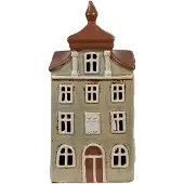 Clayre & Eef Waxinelichthouder Huis 12x9x25 cm Groen Bruin Keramiek Theelichthouder Groen Theelichthouder