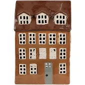 Clayre & Eef Waxinelichthouder Huis 17x11x24 cm Bruin Keramiek Theelichthouder Bruin Theelichthouder
