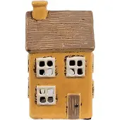 Clayre & Eef Waxinelichthouder Huis 9x9x15 cm Geel Bruin Keramiek Theelichthouder Geel Theelichthouder