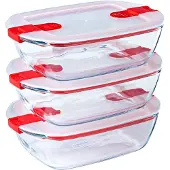Pyrex - Cook & Heat Voedelcontainer Rechthoek met Deksel 2-Delig - Transparant - Borosilicaatglas