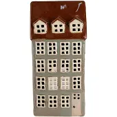 Clayre & Eef Waxinelichthouder Huis 15x11x30 cm Grijs Bruin Keramiek Theelichthouder Grijs Theelichthouder