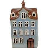 Clayre & Eef Waxinelichthouder Huis 13x9x22 cm Blauw Bruin Keramiek Theelichthouder Blauw Theelichthouder