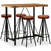 vidaXL Barset massief gerecycled hout, echt leer en canvas 5-delig