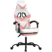 vidaXL Gaming stoel met voetsteun, draaibaar, wit en roze, kunstleer