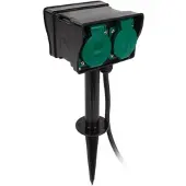 Velleman Stekkerdoos voor buiten, timer, aardspies, 2 stopcontacten met randaarde (type F), 2 klapdeksel, kabel 1.5 m, 3G1.5, IP44, zwart/groen