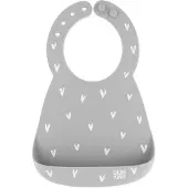 BUMKINS Silicone Bib - Siliconen Slab met Opvangbakje - Slabbetje voor Baby en Peuter - Waterdicht - Vaatwasserbestendig - BPA-vrij - Baby Led Weaning BLW - Hearts Hartjes - Grijs Wit - 6-24 maanden