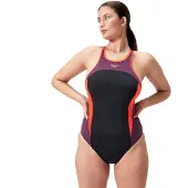 Speedo High Neck Splice Cross Back Swimsuit Zwart UK 32 Vrouw