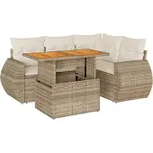 vidaXL 5-delige tuinmeubelset met kussens, beige, van polyrotan